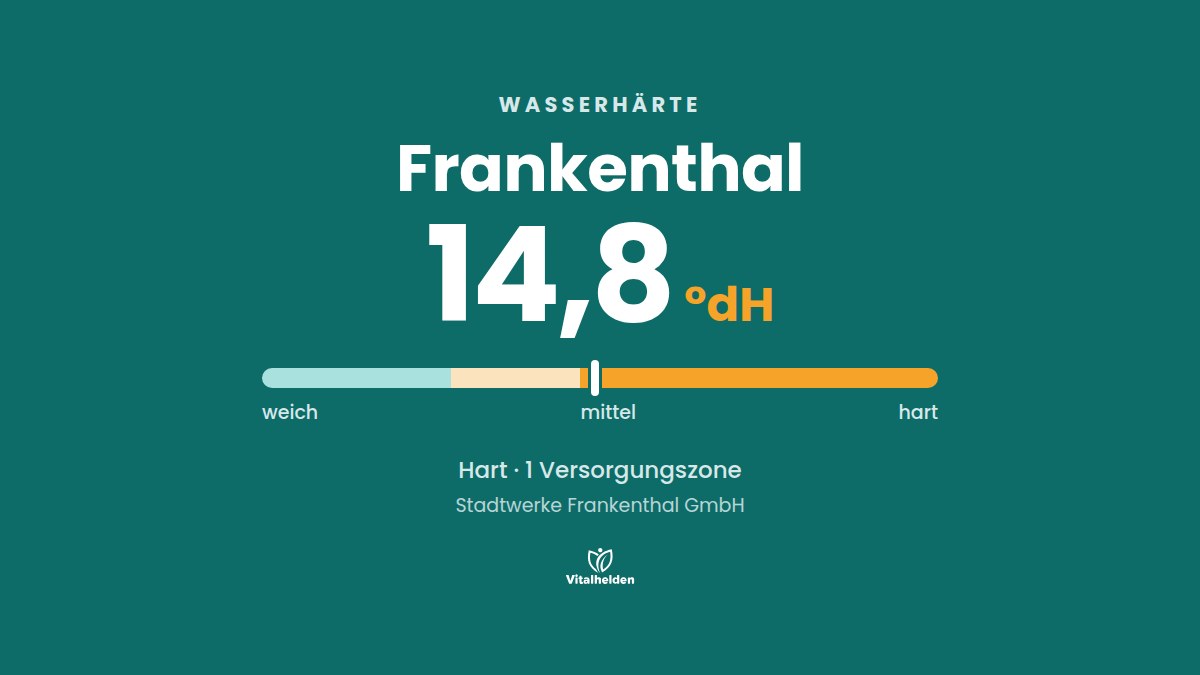 Wasserhärte in Frankenthal, 14,8 °dH, hart, Versorger Stadtwerke Frankenthal GmbH