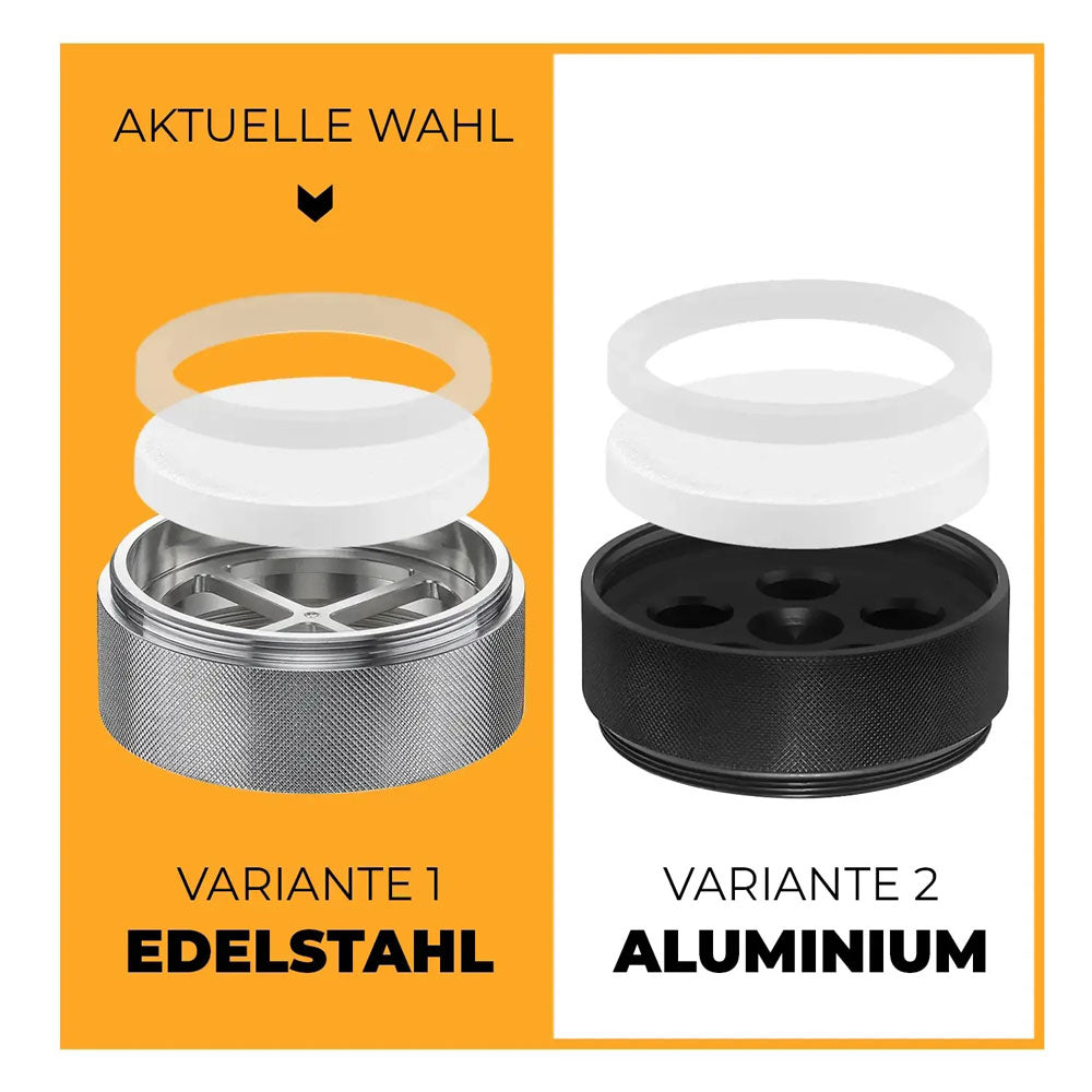 Variantenhinweis Alb Filter Protect – Edelstahl als aktuelle Wahl neben der Aluminium-Ausführung