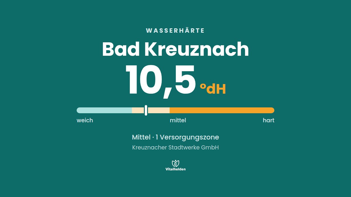Wasserhärte in Bad Kreuznach, 10,5 °dH, mittel, Versorger Kreuznacher Stadtwerke GmbH