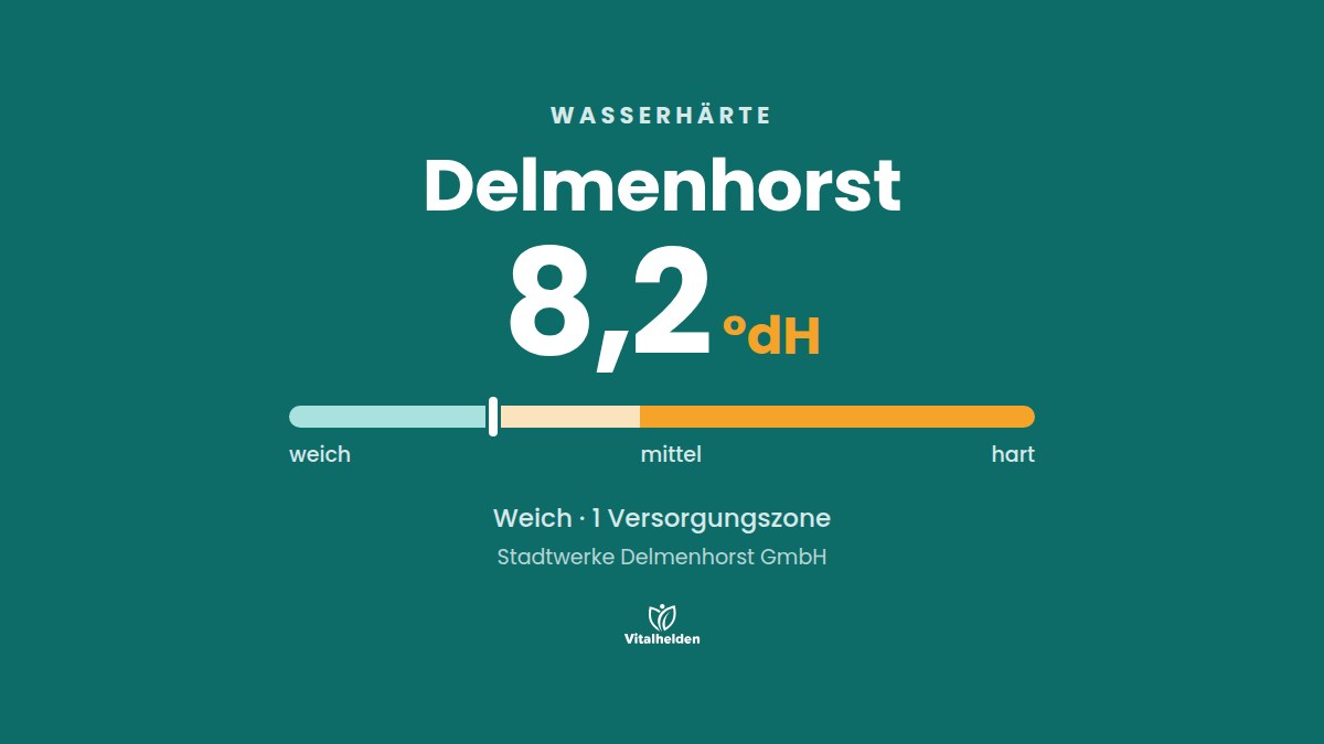 Wasserhärte in Delmenhorst, 8,2 °dH, weich, Versorger Stadtwerke Delmenhorst GmbH