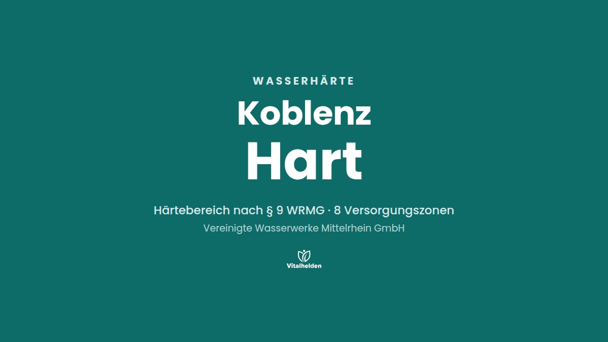 Wasserhärte in Koblenz, Wert nicht veröffentlicht, hart, Versorger Vereinigte Wasserwerke Mittelrhein GmbH