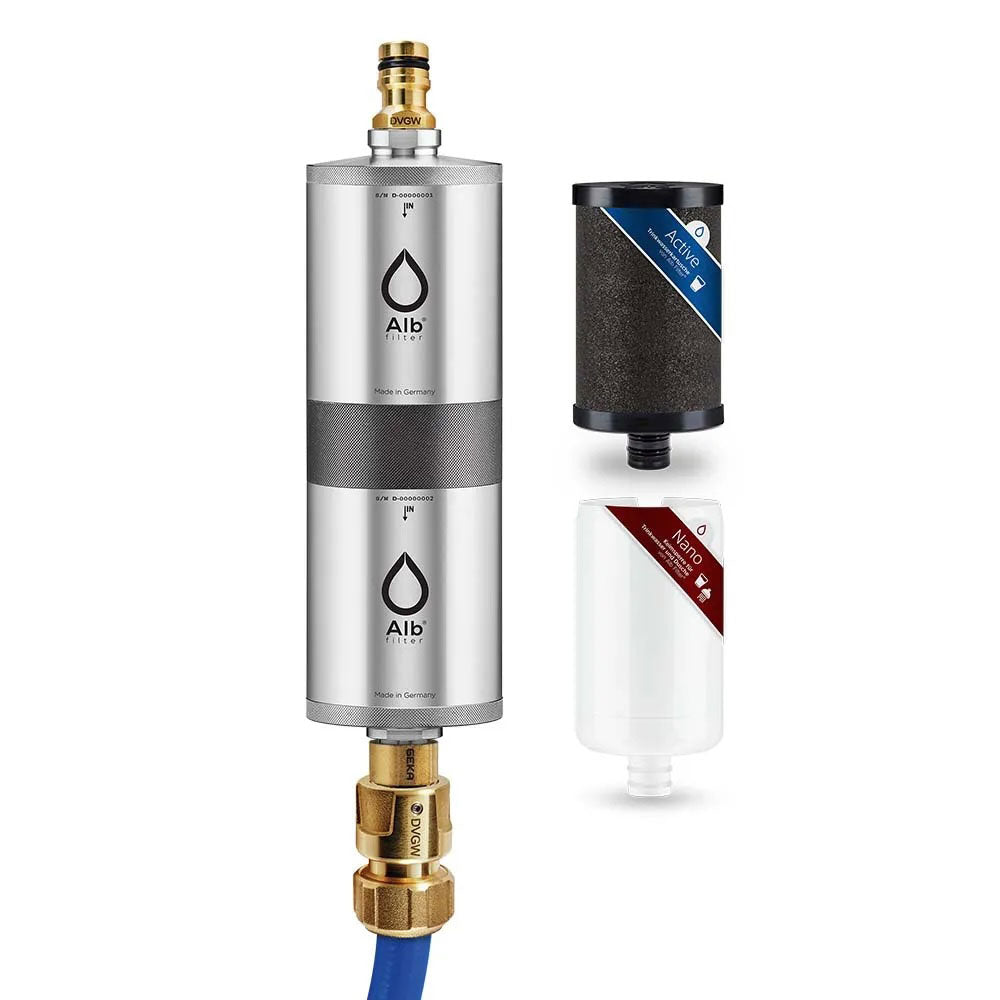 Alb Filter Camping-Set Fusion Mobil – zweistufiges Gehäuse mit GEKA-Kupplung, Schlauch und zwei Kartuschen